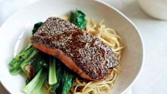 Healthy recipe: Chia-crusted salmon with Asian greens