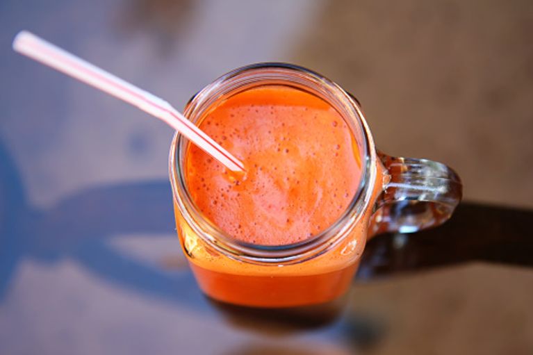 Homemade organic carrot apple juice