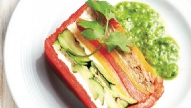 Grilled vegetable terrine with chimichurri sauce