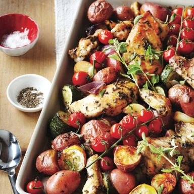 One-tray herbed chicken and roasted vegetables