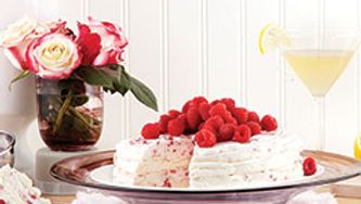 Frozen Meringue Cake With Raspberry-Balsamic Syrup