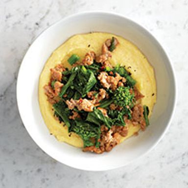 Sausage & rapini with polenta 'mash'