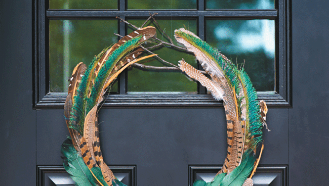 Make a pretty fall wreath with feathers and twigs