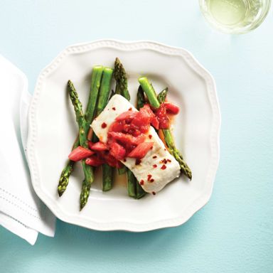 Roasted Halibut With Rhubarb-Bacon Jam