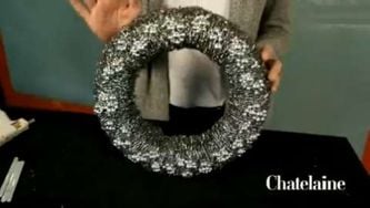 Make a metallic wreath with pot scrubbers