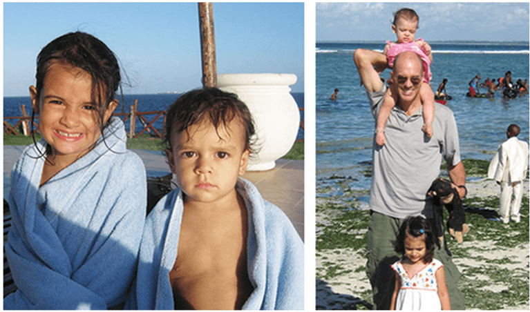 The author's children and husband in Dar es Salaam.