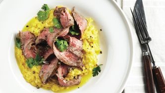 Steak with fresh corn polenta