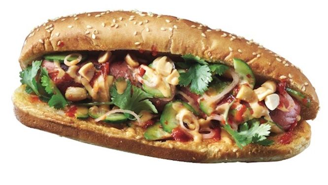 Thai spicy peanut hot dog