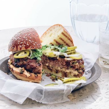 Curtis Stone's pork burger with spicy ginger pickles