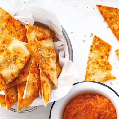 Sesame Pita Chips With Smoky Tomato Dip