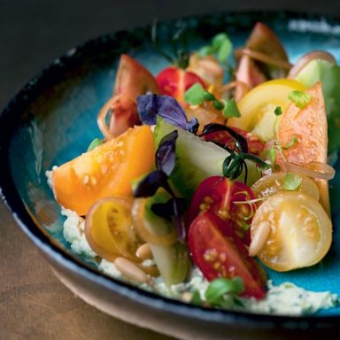 Ottolenghi's tomatoes with wasabi mascarpone and pine nuts