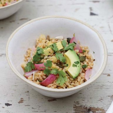 Nigella Lawson's rice bowl with ginger, radish, and avocado