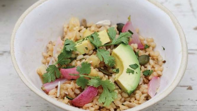 Nigella Lawson's rice bowl with ginger, radish, and avocado