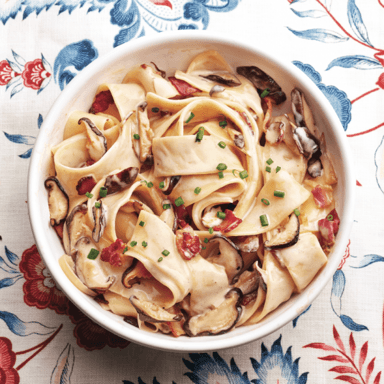 Bacon and mushroom pappardelle