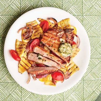 Grilled Pork Chops With Basil Butter And Grilled Vegetables