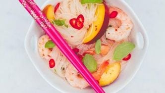 Chatelaine Quickies: Cold noodles with shrimp and peaches