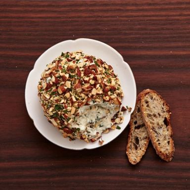 Ranch cheese ball with chives, parsley and walnuts