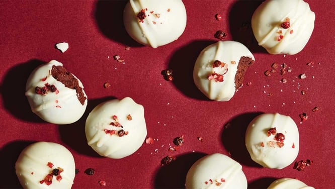 White And Dark Chocolate Pink Salt-And-Pepper Whiskey Truffles