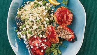 Mini meat loaves with pea and feta couscous