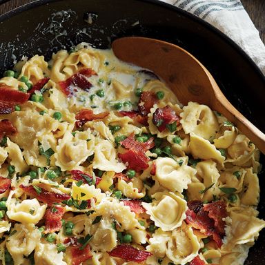 Tortellini Alfredo with Peas and Bacon
