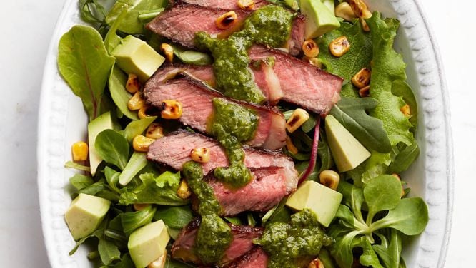 Steak Salad With Avocado And Charred Corn Salsa