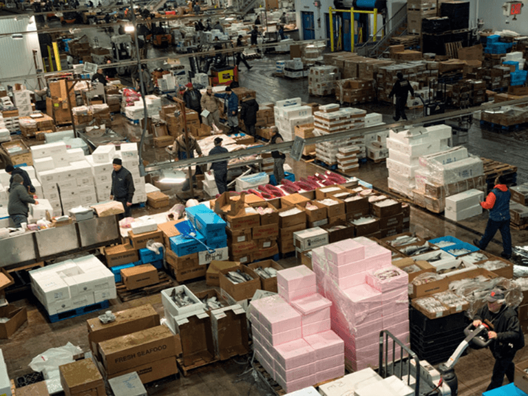 The New Fulton Fish Market is one of the busiest wholesale seafood markets in the world. New York, NY