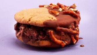 Chocolate pretzel ice cream sandwich