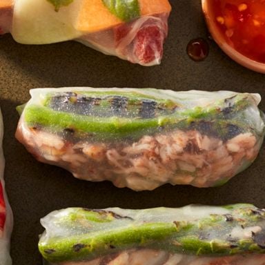 Grilled Asparagus, Edamame And Crab Salad Rolls