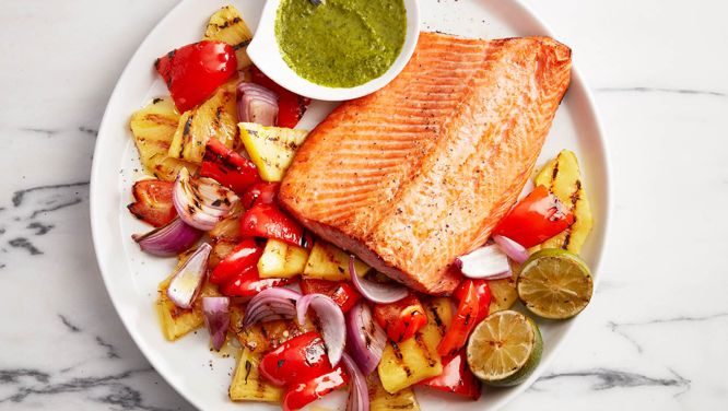 Barbecued Trout With Warm Pineapple Salad