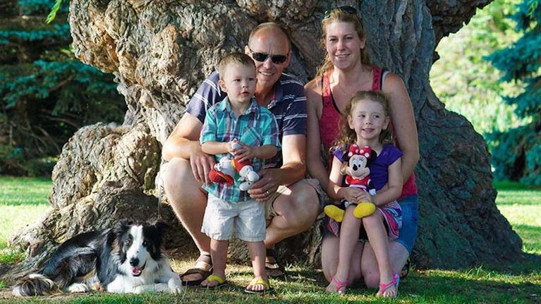 A 2016 Beyerlein family photo with Harold, Krista, their two young children and their dog. (Krista Beyerlein)