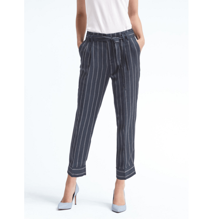 Avery-Fit Stripe Tie-Waist Linen Pant, $124, Banana Republic, striped fashion