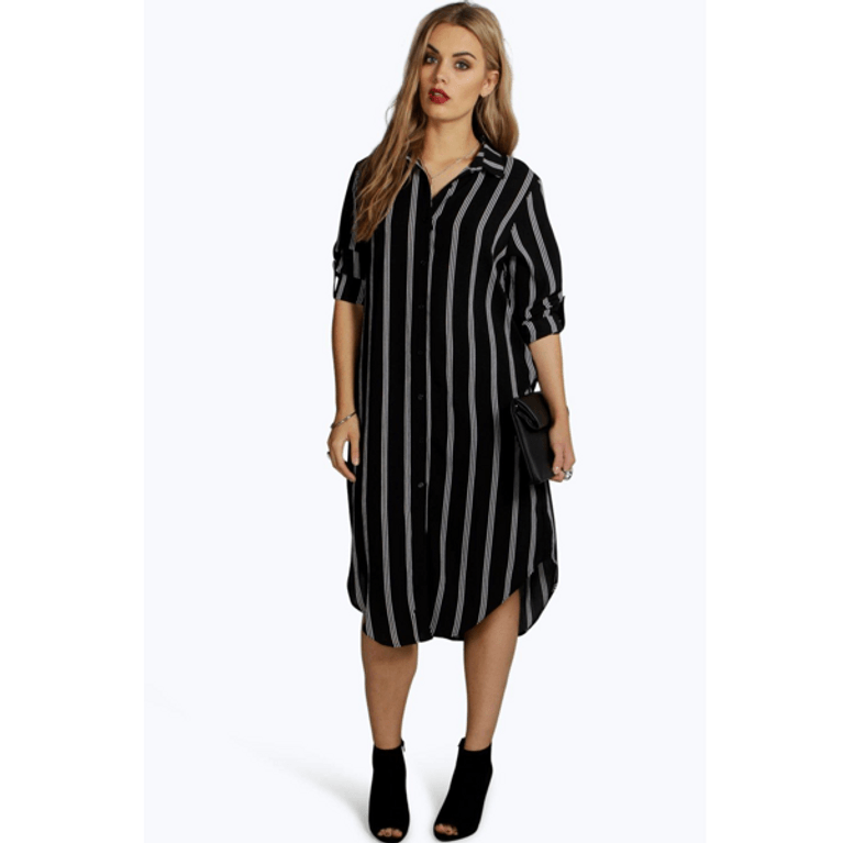 Plus Emma Striped Shirt Dress, $62, Boohoo, striped fashion