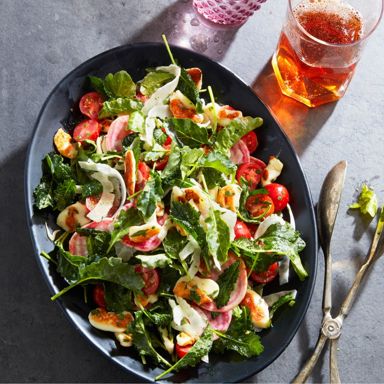 Fried cheese curds and baby kale salad