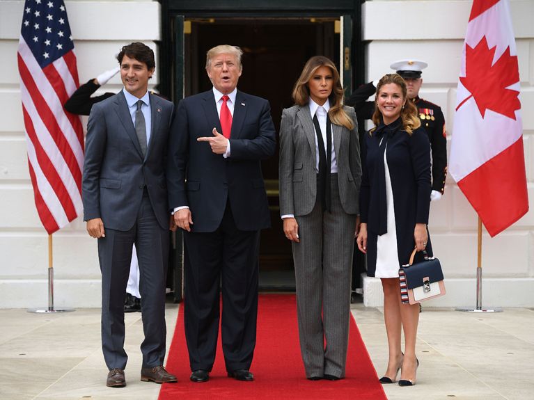Donald and Melania Trump and Justin and Sophie Trudeau at the White House on October 11, 2017. (Jim Watson / AFP / Getty Images)