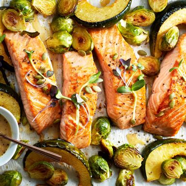 Sheet Pan Baked Salmon With Acorn Squash