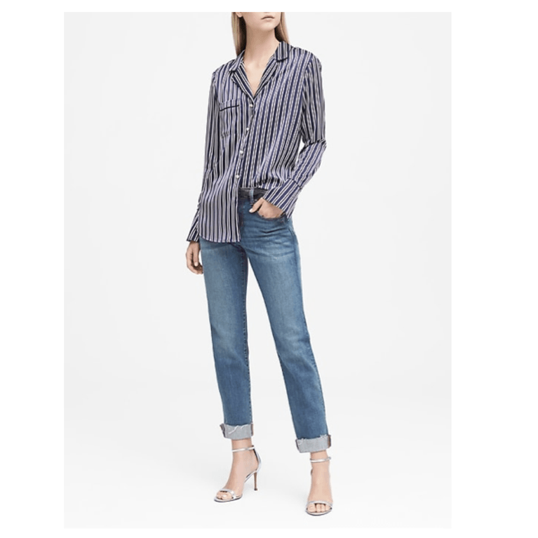 Banana Republic Stripe Pajama-Style Shirt with Piping