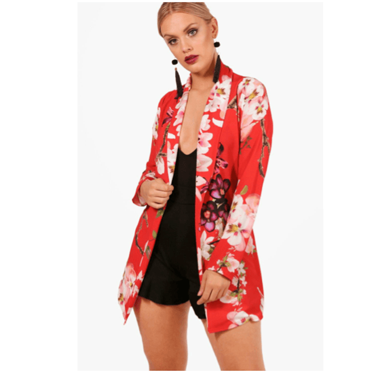 Boohoo Plus Kerry Oriental Print Blazer