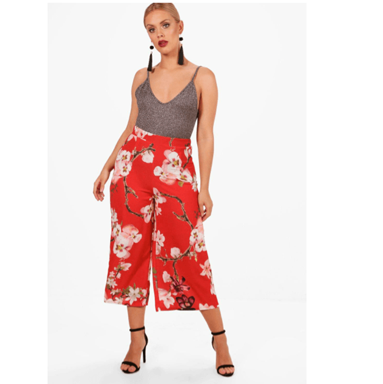 Boohoo Plus Lisa Oriental Floral Print Woven Trousers