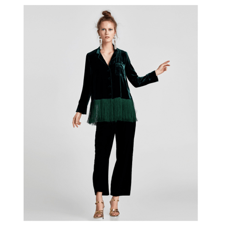 Zara Velvet Shirt with Fringe and Culottes