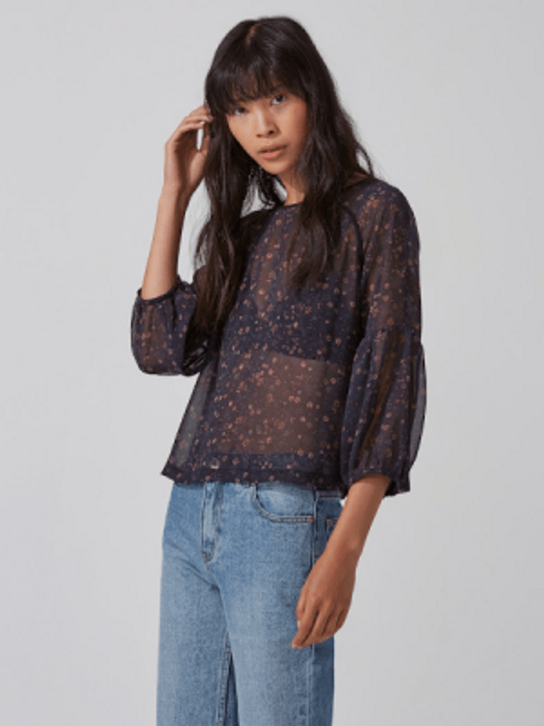 Printed Chiffon Top in Graphite, Frank and Oak, $30 (from $60)