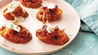 Sweet potato and chorizo crostini