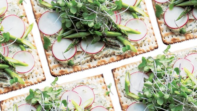 Radish And Asparagus Matzah Pizza