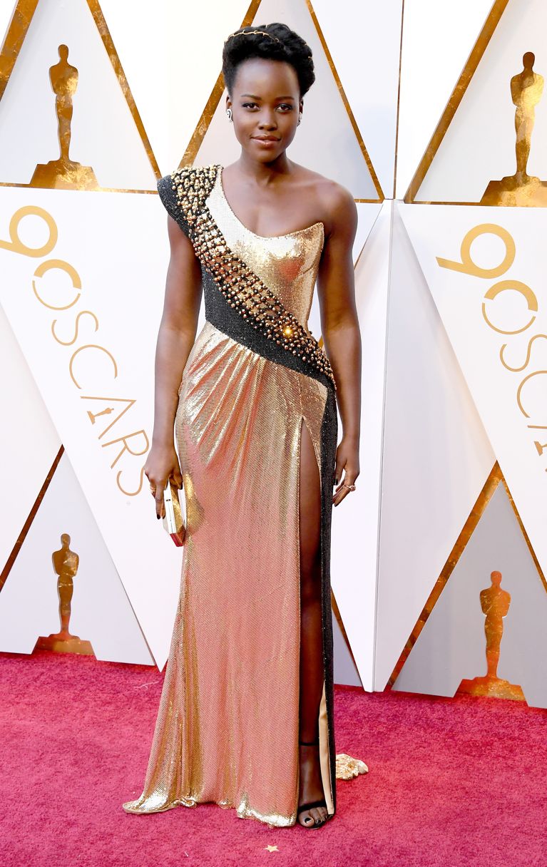 Lupita Nyong'o on the Oscars 2018 red carpet.