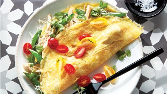 Chicken omelettes with snap peas and basil