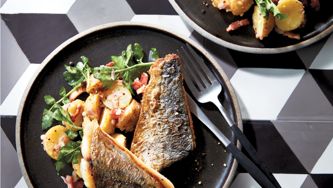 Pan-fried mackerel with potato-watercress salad