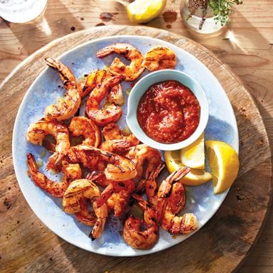 Grilled piri piri shrimp with cocktail sauce