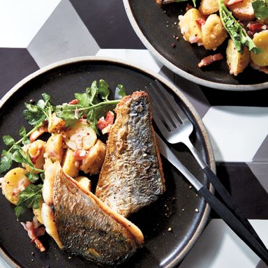 Pan-fried mackerel with potato-watercress salad