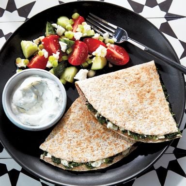 Spanakopita Quesadillas With Greek Salad