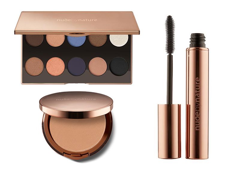 Natural Beauty Brands-Nude by Nature products like mascara, compact, and colour pallet