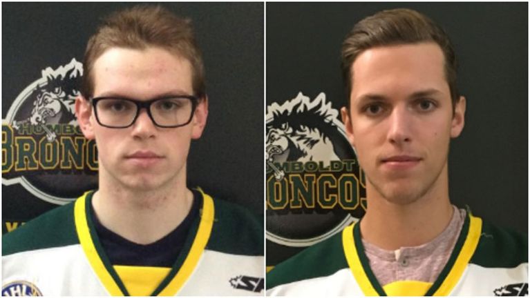 misidentification of Humboldt players - Parker Tobin, left, and Xavier Labelle. (Humboldt Broncos)